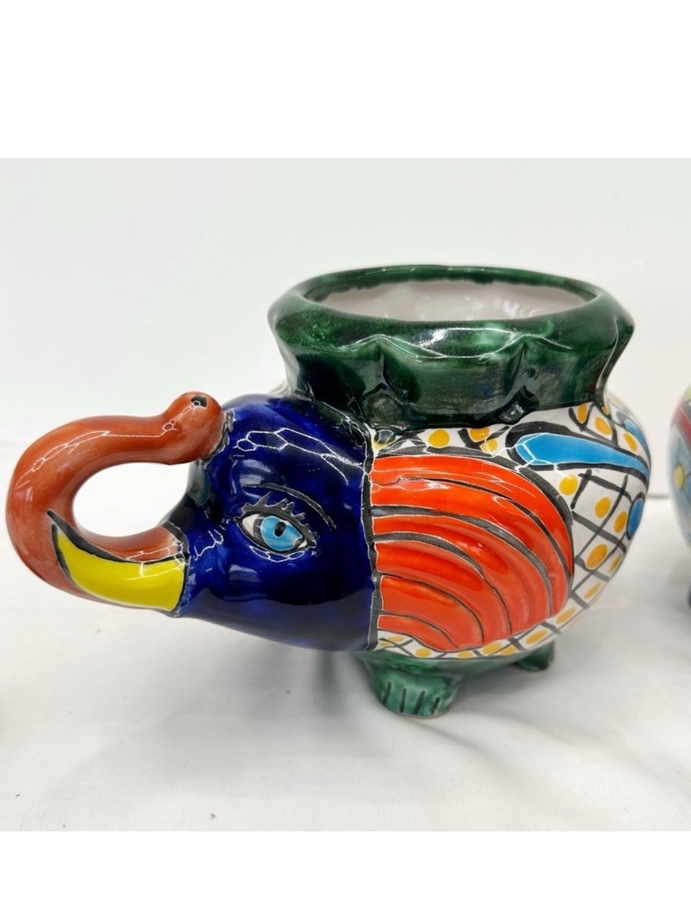 Talavera Decorative Elephant Planter Pot Mexican Pottery Folk Art Home Decor 10"